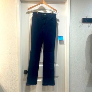 Express Jeans Barely Boot High Rise Stretch +, dark blue size 8 Long